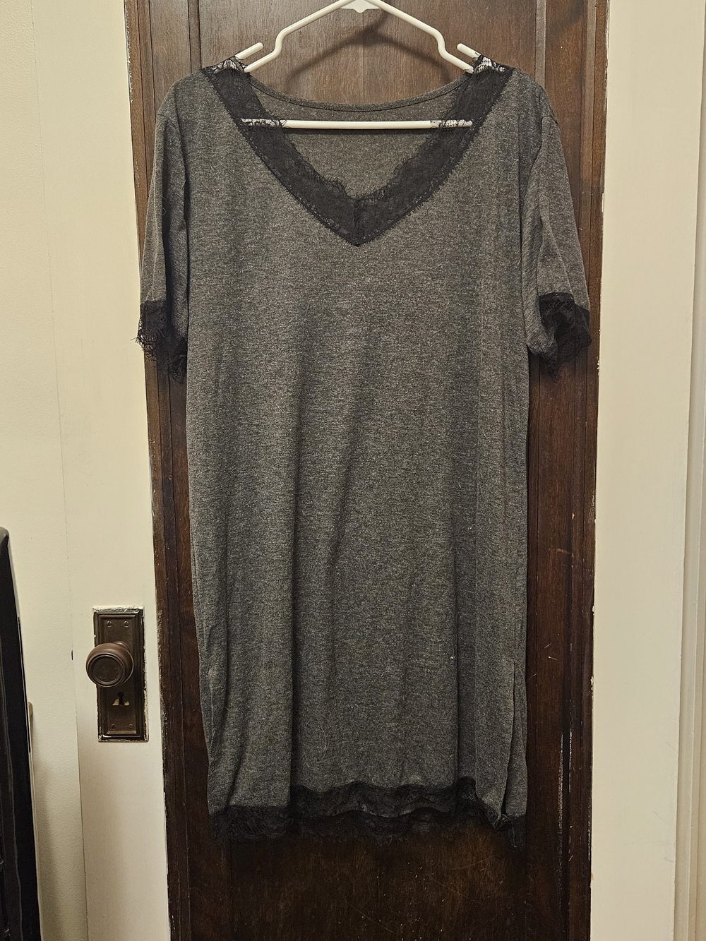 Lace-Trim V-Neck Women’s Dress In Charcoal Gray
